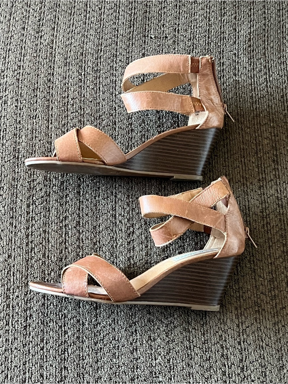Steve Madden JANE Leather Wedge Sandals Brown Ankle Strap Women’s Size 7